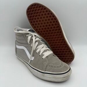 Women's Vans Sk8-Hi‎ High-Top Gray White Casual Suede Canvas Skate Shoes Size 8